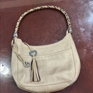 Brighton gold leather bag with striped interior. EUC , medium size.